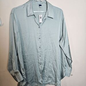 Old Navy Satin Boyfriend Shirt Button Down 525829 NWT Women's Pale Glass Green S